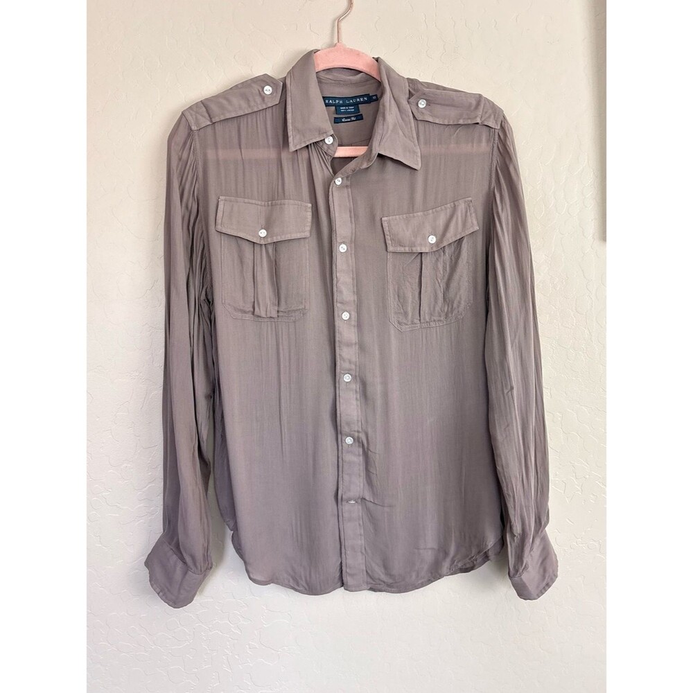 Ralph Lauren Brown Viscose Button Up Shirt Classic Fit Size 10 Preppy Minimalist